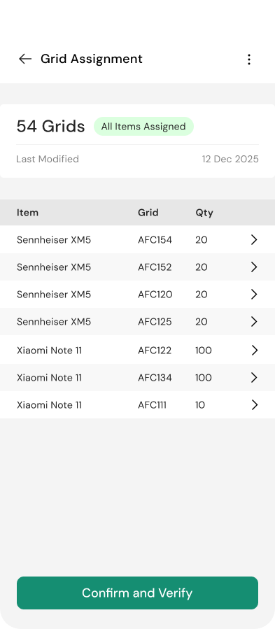 Jayga grid assignment screen